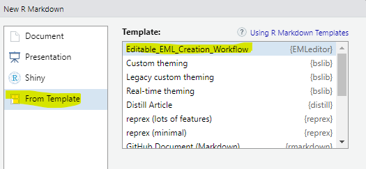 A screenshot with highlights indicating how to access the EML script This figure shows step 2.